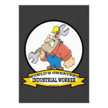 WORLDS GREATEST INDUSTRIAL WORKER MEN CARTOON CUSTOM INVITATIONS