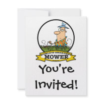 WORLDS GREATEST LAWN MOWER MEN CARTOON PERSONALIZED INVITES