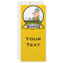 WORLDS GREATEST LAWN MOWER MEN CARTOON RACK CARD DESIGN