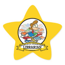 WORLDS GREATEST LIBRARIAN WOMEN CARTOON STAR STICKER