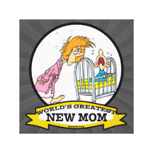 WORLDS GREATEST NEW MOM WOMEN CARTOON GALLERY WRAP CANVAS