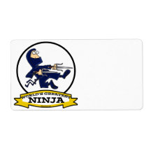 WORLDS GREATEST NINJA MEN CARTOON PERSONALIZED SHIPPING LABELS