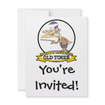 WORLDS GREATEST OLD TIMER LADY CARTOON INVITE