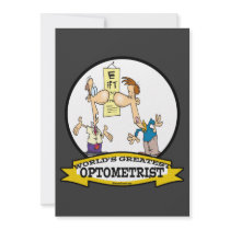 WORLDS GREATEST OPTOMETRIST MEN CARTOON INVITATIONS