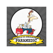 WORLDS GREATEST PARAMEDIC MEN CARTOON STRETCHED CANVAS PRINT