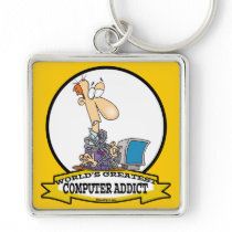 WORLDS GREATEST PC COMPUTER ADDICT CARTOON KEYCHAINS