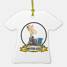 WORLDS GREATEST PC COMPUTER ADDICT CARTOON CHRISTMAS ORNAMENTS