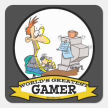 WORLDS GREATEST PC GAMER TEEN CARTOON SQUARE STICKERS