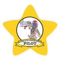 WORLDS GREATEST PILOT MEN CARTOON STAR STICKER