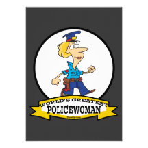 WORLDS GREATEST POLICEWOMAN CARTOON PERSONALIZED ANNOUNCEMENT