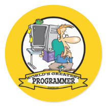 WORLDS GREATEST PROGRAMMER MEN CARTOON ROUND STICKERS
