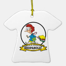 WORLDS GREATEST SHOPAHOLIC WOMEN CARTOON CHRISTMAS TREE ORNAMENTS