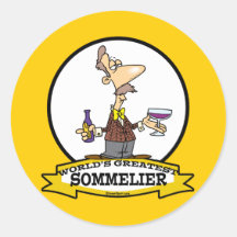 WORLDS GREATEST SOMMELIER CARTOON ROUND STICKER
