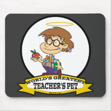 WORLDS GREATEST TEACHERS PET BOY II CARTOON MOUSE PAD