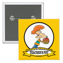WORLDS GREATEST TEACHERS PET CARTOON PINBACK BUTTON