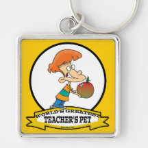 WORLDS GREATEST TEACHERS PET CARTOON KEY CHAINS