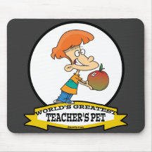 WORLDS GREATEST TEACHERS PET CARTOON MOUSE PAD