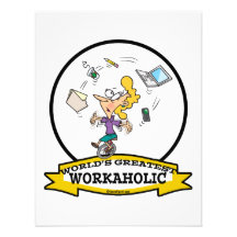 WORLDS GREATEST WORKAHOLIC WOMEN CARTOON PERSONALIZED ANNOUNCEMENT