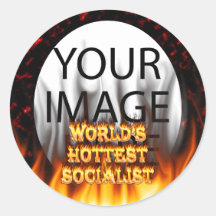 World's Hottest Socialist fire and flames red marb Round Stickers