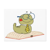Worm On A Book Wearing Glasses Postcards