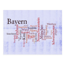 Wortwolke word cloud Bayern Bavaria Postkarte