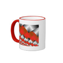 Woven Silver and Red Fractal Art Mugs