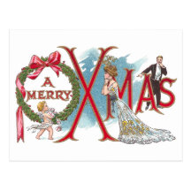 Wreath and Cupid Vintage XMAS Post Card