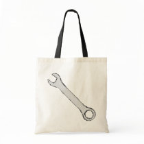 Wrench. Grey and Black. Spanner. Tote Bags