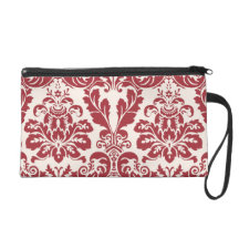 Wristlet zipper bag...red and white damask