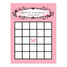 Writable Bingo Card Girly Butterfly Zebra Print Post Cards