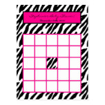 Writable Bingo Card Hot Pink Zebra Print Post Card
