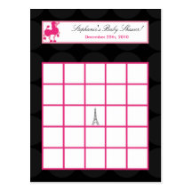 Writable Bingo Card Pink Poodle Paris Eiffel Tower Postcards