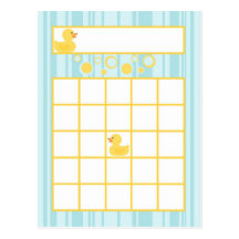 Writable Bingo Card Rubber Ducky Bubbles Postcards