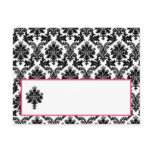 Writable Place Card Hot Pink Black Damask postcards