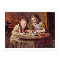 Writing a Letter (oil on panel) postcards