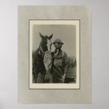 WW1 Soldier and Horse with Gas Masks Print
