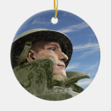 WW1 Soldier in Helmet and Trench Coat Christmas Tree Ornament