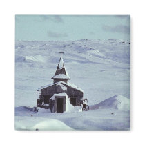 WW II Church in Winter on Amchitka Island Fridge Magnets