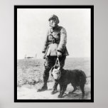 WWI Sergeant and His Dog Wearing Gas Masks 1915 Print