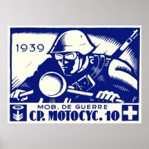 WWII Swiss Motorcycle Company, blue Posters