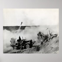 WWII US Marine truck mounted rockets, Iwo Jima Print