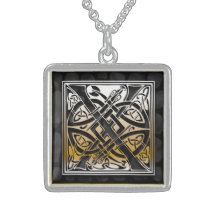X Initial Monogram "Celtic Black Stone" Necklaces
