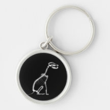 X-RAY PUPPY DOG SKELETON SITTING - B&W KEY CHAINS