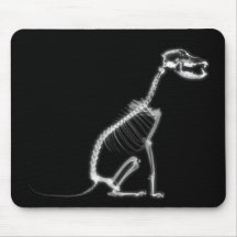 X-RAY PUPPY DOG SKELETON SITTING - B&W MOUSEPAD