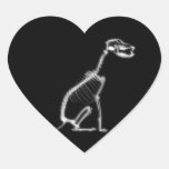 X-RAY PUPPY DOG SKELETON SITTING - B&W HEART STICKERS