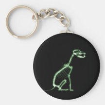 X-RAY PUPPY DOG SKELETON SITTING - GREEN KEY CHAINS