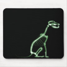 X-RAY PUPPY DOG SKELETON SITTING - GREEN MOUSEPADS