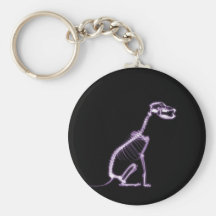 X-RAY PUPPY DOG SKELETON SITTING - PURPLE KEYCHAIN