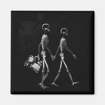 X-Ray Skeleton Couple Travelling Black White Refrigerator Magnets