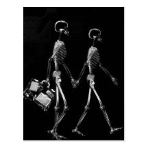 X-Ray Skeleton Couple Travelling Black White Post Cards